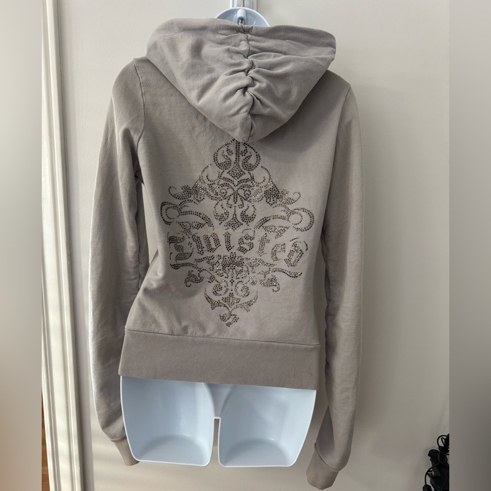Twisted Heart Bling embellished rouched Jacket full zip with hood size S M?